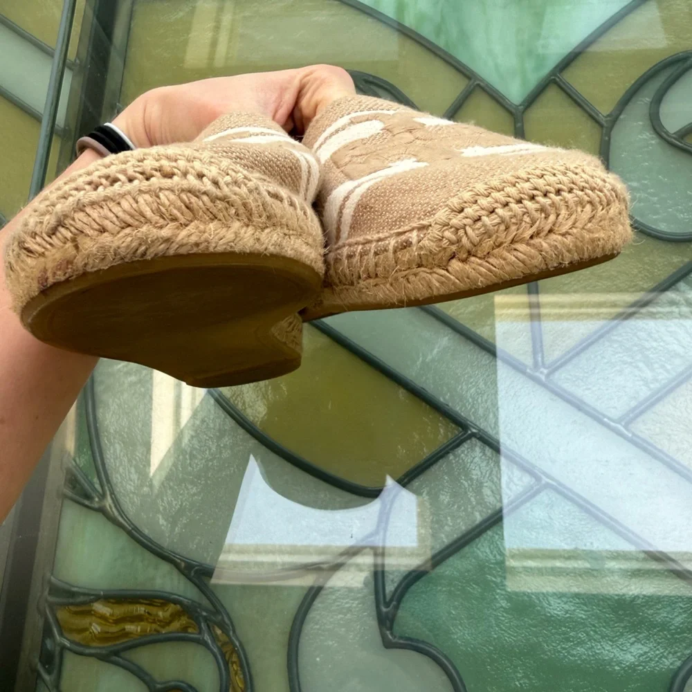 Tory Burch Double T Jacquard Beige and White Espadrilles 10